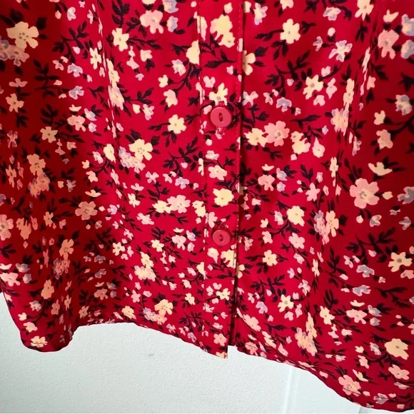 Kimchee Blue Silky Sabrina Shirt Dress Size Small Red Floral ASO Vampire Diaries - Picture 8 of 16